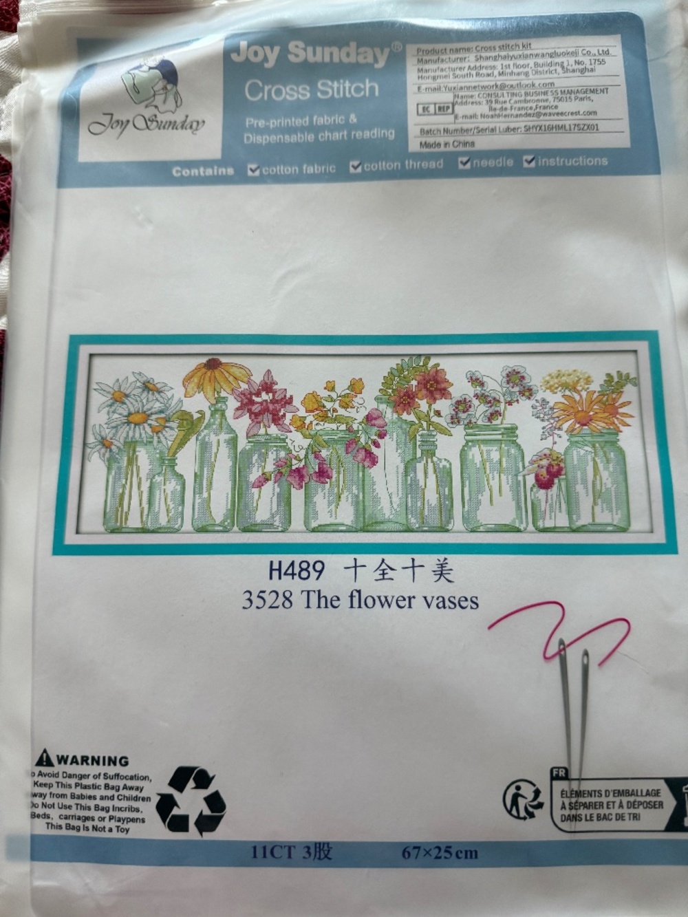 Flower Vases Joy Sunday Cross Stitch Kit 11CT Pre-Printed Aida NEW